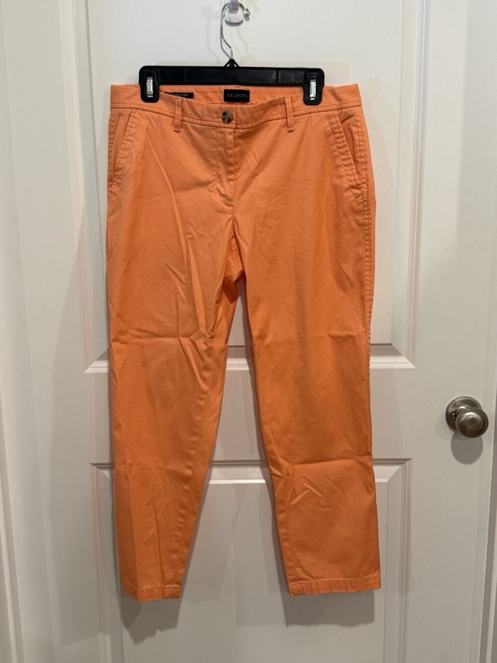 Talbots Women's Relaxed Chino Flat Front Orange 8 Petite Cotton Pants